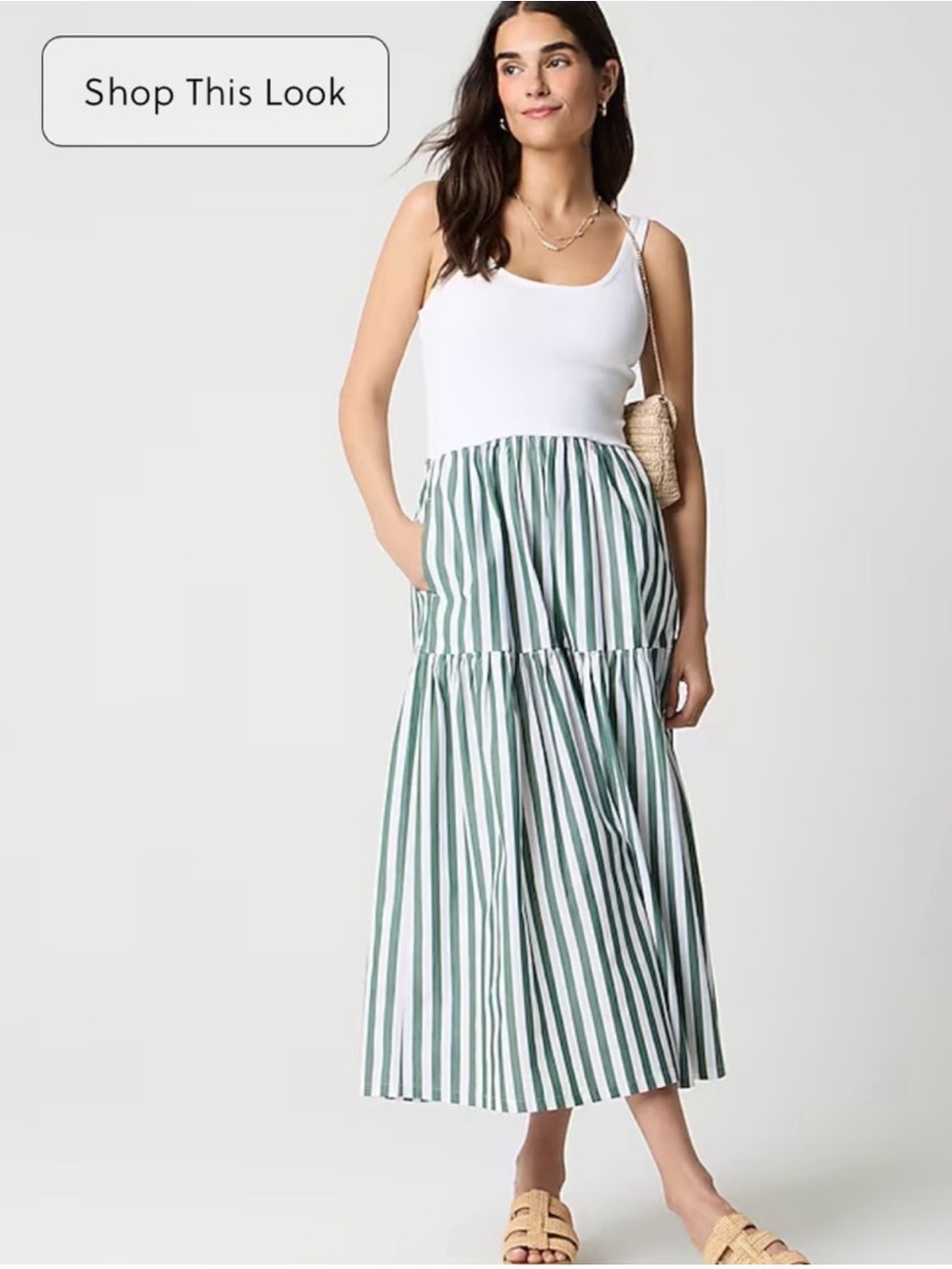 J.Crew Factory Striped Tiered Midi Dress Green White XL - Picture 3 of 16